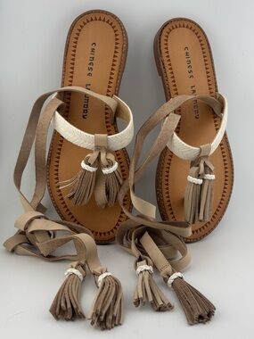 Chinese Laundry Genp-004 Leather Wrap Sandals Tassel Lace-Up Boho Size 7 NIB